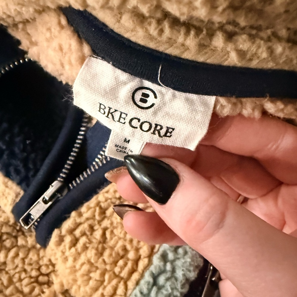 BKE Color Block Sherpa Jacket Latte Jadite Mood Indigo size: Medium - Picture 5 of 5